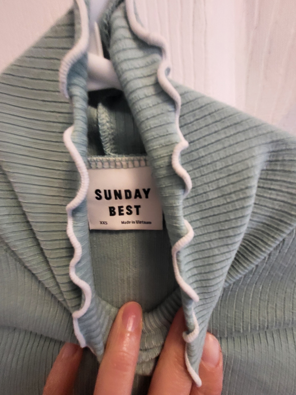 Sunday Best Ribbed Mock Neck Sweater in Sage with White Trim